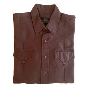 Vintage Sears Western Wear Dark Brown Men's Pearl Snap Shirt Size L